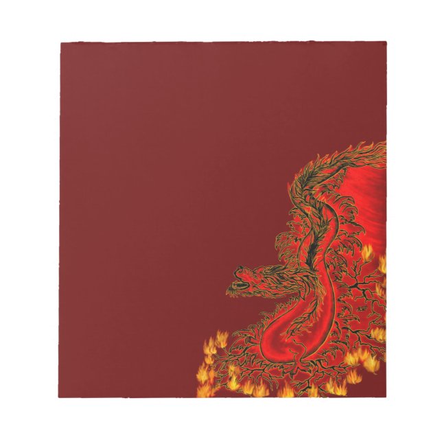 Bloco De Notas Dragão da China design vermelho e dourado (Frente)