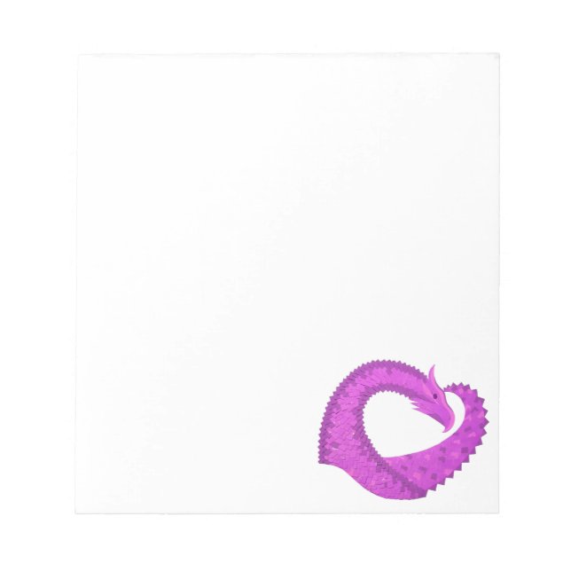 Bloco De Notas Dragão do coração roxo brilhante em branco (Frente)
