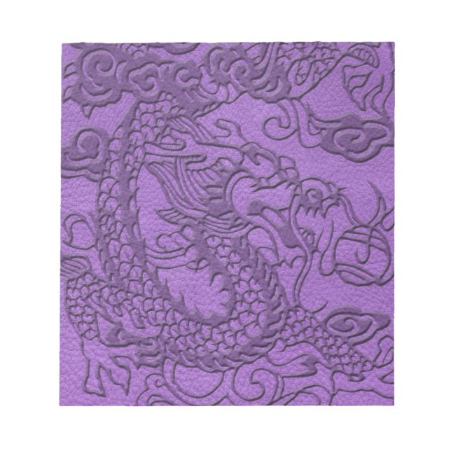Bloco De Notas Dragão embutido em impressão de couro roxo (Frente)