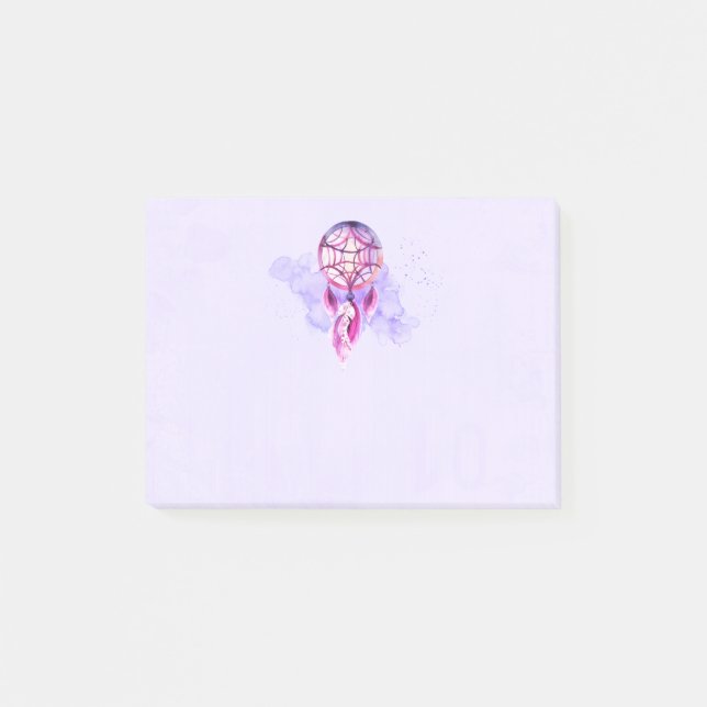 Bloco De Notas Dreamcatcher Rosa Em Placa De Aquarela Púrpura (Frente)