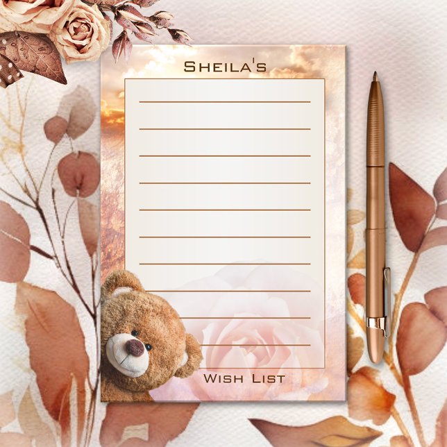 Bloco De Notas Dreamy Romantic Wish List Bear Notas Postadas (Criador carregado)