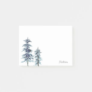 Bloco De Notas Duas Árvores de Pinho de Inverno com Aquarela