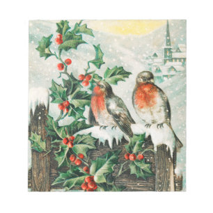 Bloco De Notas Duas robins em uma cerca na neve