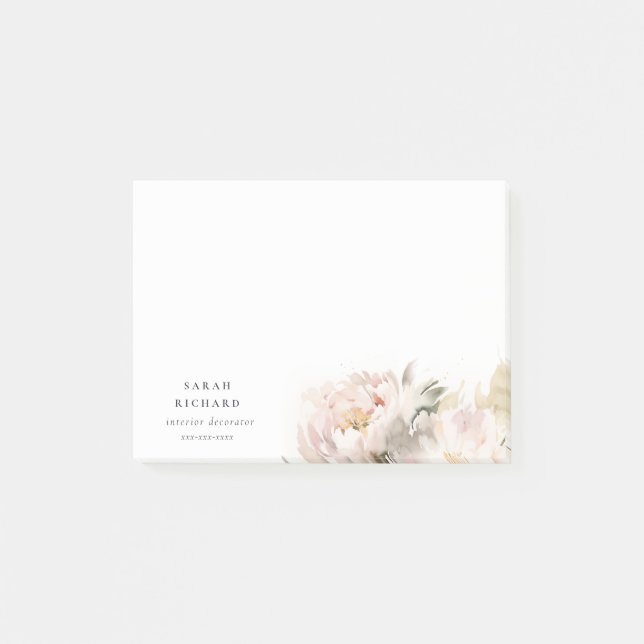Bloco De Notas Dusky Blush Peony Watercolor Floral Bunch Business (Frente)