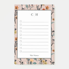 Bloco De Notas Dusty Rosa Boho Floral Watercolor Personalizado