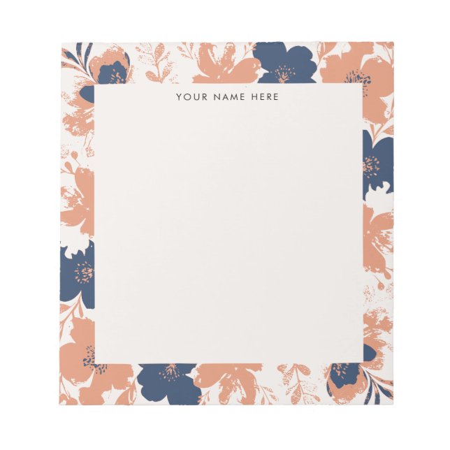 Bloco De Notas Dusty Rose and Blue Floral with Name (Frente)