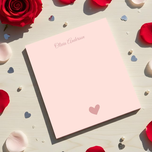 Bloco De Notas Dusty Rose Heart Valentines Day Personalized Name (Criador carregado)