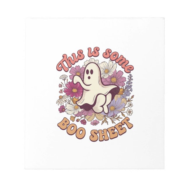 Bloco De Notas É Alguma Folha de Boo Fantasma Flores Retro_1 (Frente)