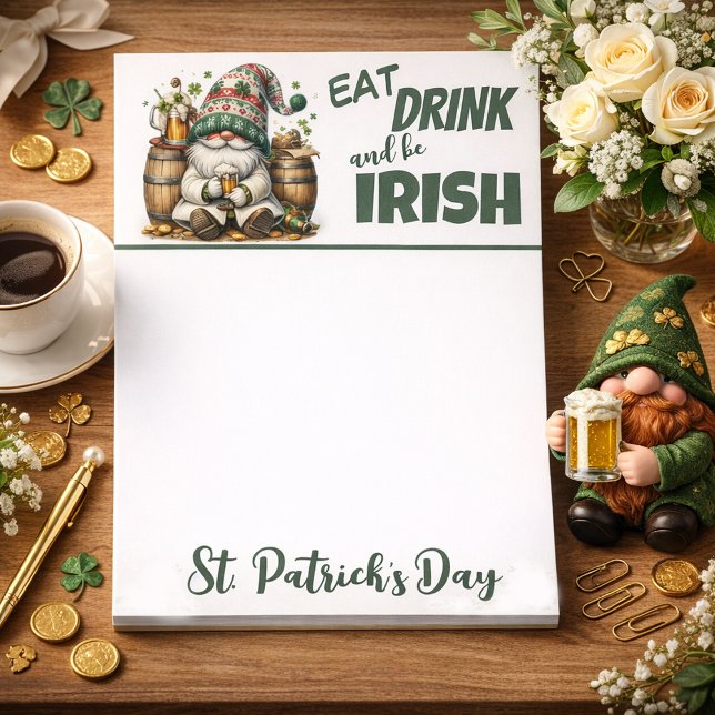 Bloco De Notas Eat Drink and Be Irish Gnome Notes (Criador carregado)