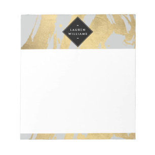 Bloco De Notas Edgy Faux Dourados Brushstrokes em Cinzas
