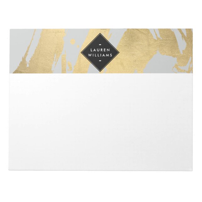 Bloco De Notas Edgy Faux Dourados Brushstrokes em Cinzas (Frente)