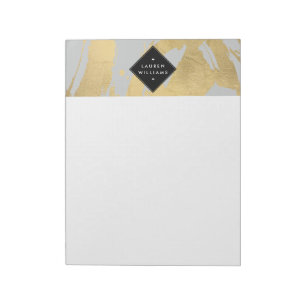 Bloco De Notas Edgy Faux Dourados Brushstrokes em Cinzas