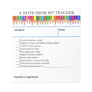 Bloco De Notas Editable Crayons Positive Note From My Teacher