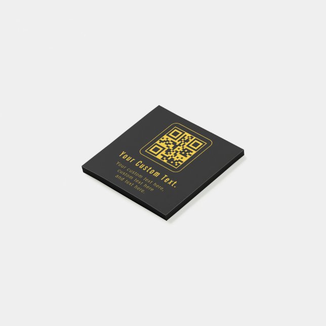 Bloco De Notas Editable QR Code & Text Template | Black & Gold (Inclinado)