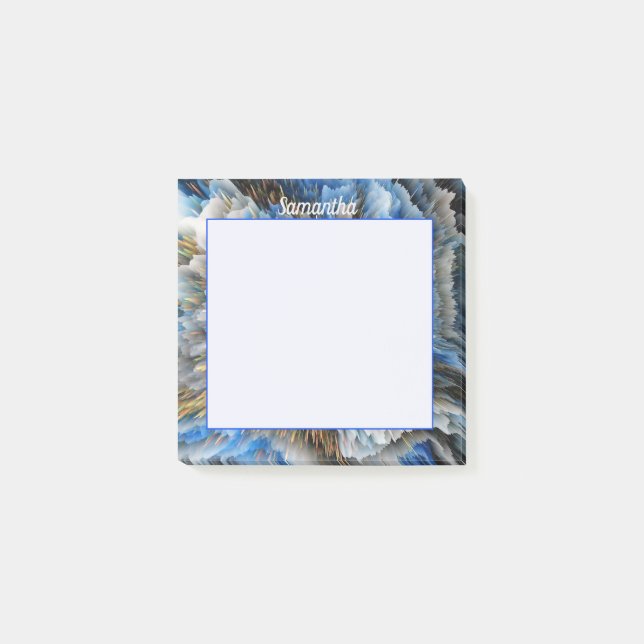 Bloco De Notas Efeito 3D de Abstrato Dourado azul 3x3 personaliza (Frente)