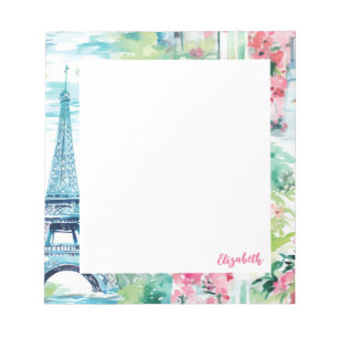 Bloco De Notas Eiffel Tower Paris França Floral