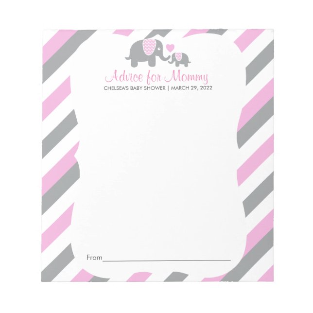 Bloco De Notas Elefante de faixa branca, cor-de-rosa - Conselhos (Frente)