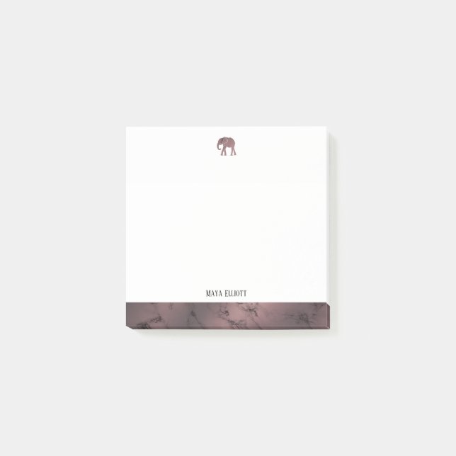 Bloco De Notas Elefante e borda de mármore branco e Rosa Dourado (Frente)