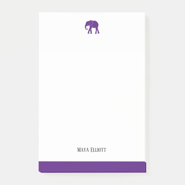 Bloco De Notas Elefante e borda roxos brancos e brilhantes, nome (Frente)