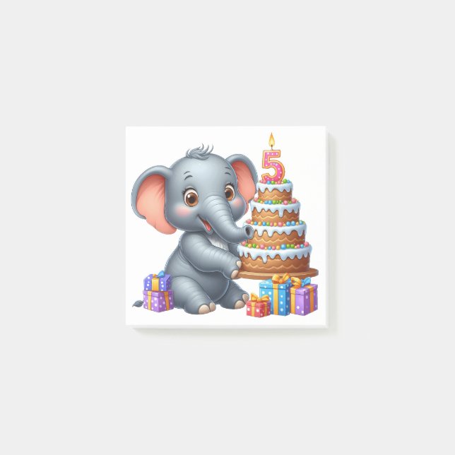 Bloco De Notas Elefante Fofo Aniversário de 5 anos (Frente)