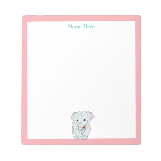 Bloco De Notas Elefante Fofo com Moldura Rosa Claro Simples (Frente)