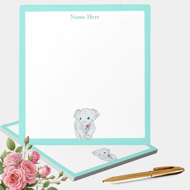 Bloco De Notas Elefante Fofo com Moldura Turquesa Simples (Criador carregado)