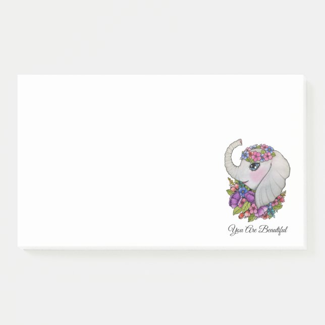 Bloco De Notas Elefante Fúnebre Com Flores Selvagens Em Aquarela (Frente)