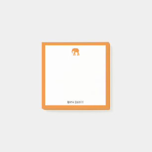 Bloco De Notas Elefante Laranja Brilhante e Borda Branco com Nome