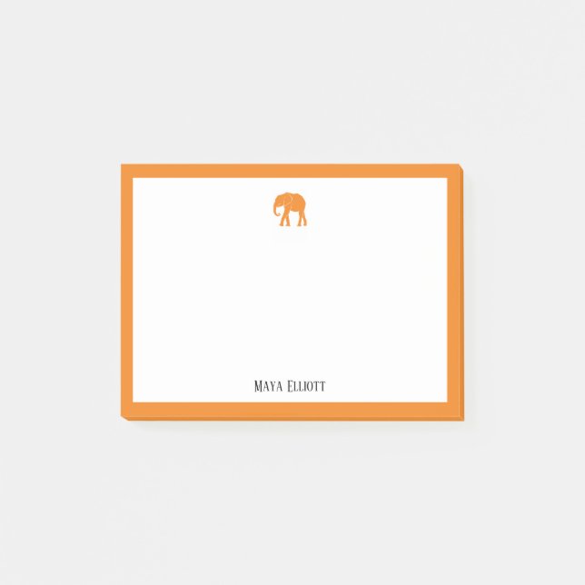 Bloco De Notas Elefante Laranja e Borda em Branco com Nome (Frente)