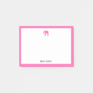 Bloco De Notas Elefante Rosa Brilhante e Borda em Branco com Nome