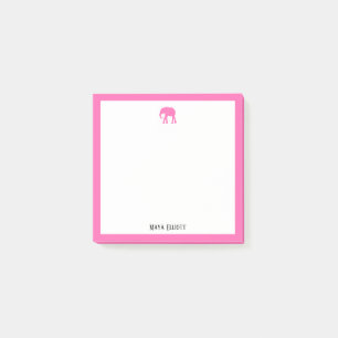 Bloco De Notas Elefante rosa brilhante e borda em branco com nome