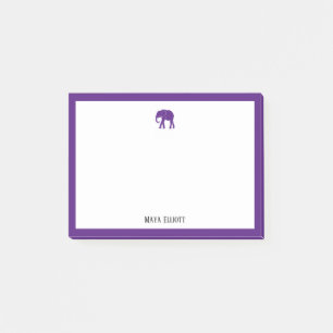 Bloco De Notas Elefante roxo e borda em branco com nome