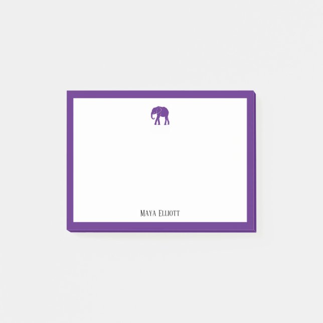 Bloco De Notas Elefante roxo e borda em branco com nome (Frente)