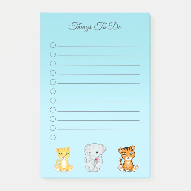 Bloco De Notas Elefante, Tigre & Leopardo em Azul Céu Coisas a Fa (Frente)