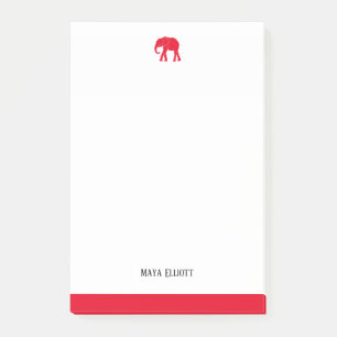 Bloco De Notas Elefante Vermelho Branco & Brilhante e Borda, Nome