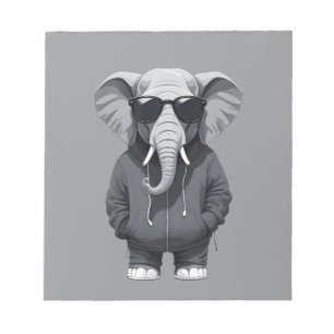 Bloco De Notas Elefante Vestindo Hoodie Engraçado Vetor Animal Le
