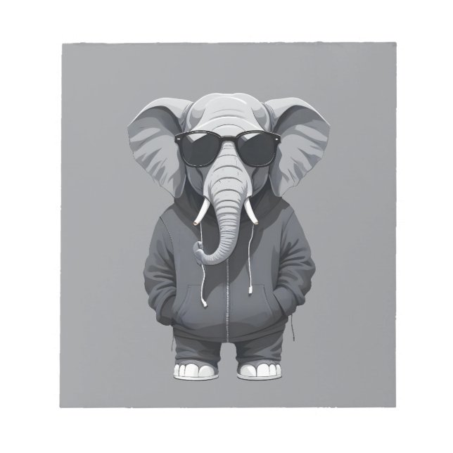 Bloco De Notas Elefante Vestindo Hoodie Engraçado Vetor Animal Le (Frente)