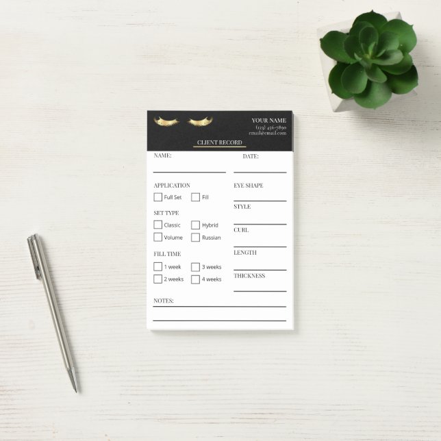Bloco De Notas Elegant black and gold Lash Client  Post-it® Notes (Escritótio)
