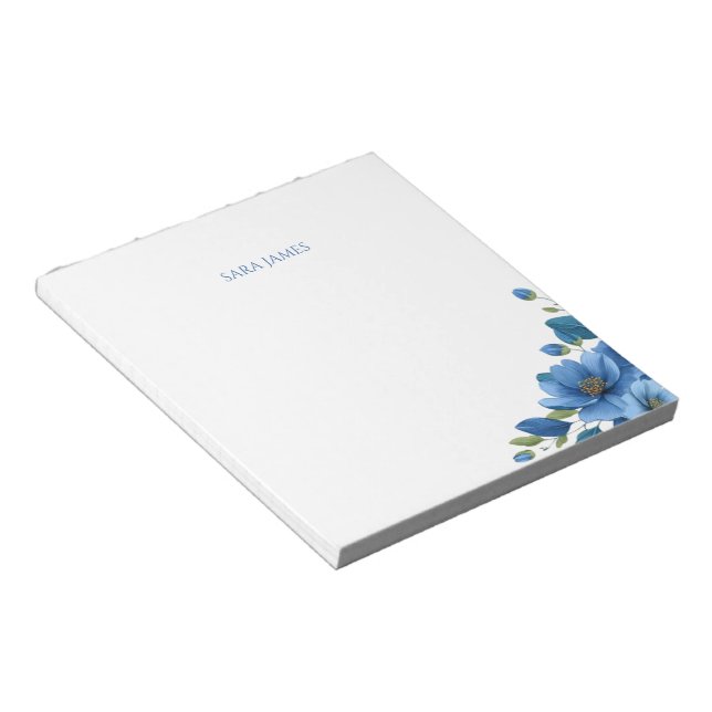 Bloco De Notas Elegant Blue Floral Personal Stationery Notepad (Inclinado)