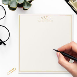 Bloco De Notas Elegant Ivory Gold Three Letter Monogram