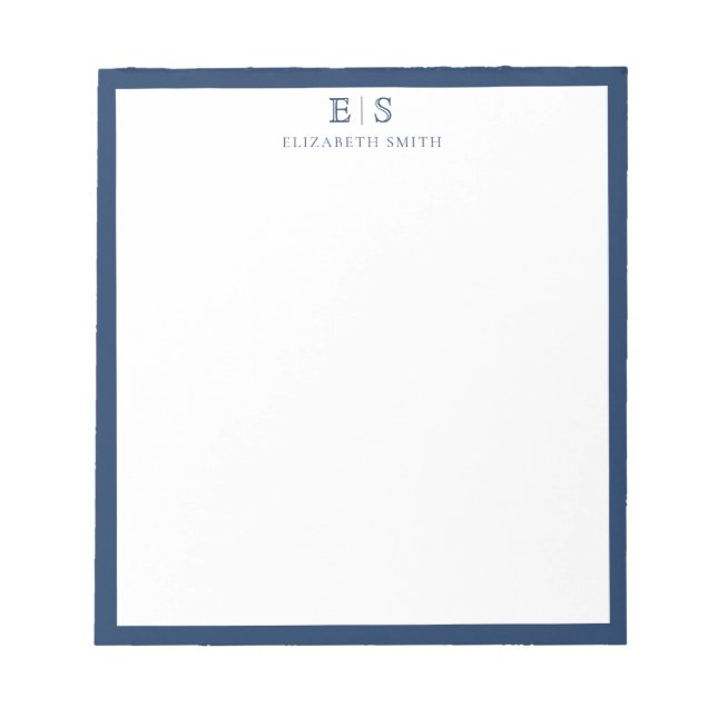 Bloco De Notas Elegant Navy Blue Border Monogram (Frente)