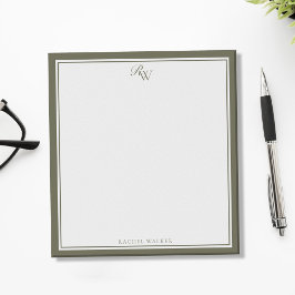 Bloco De Notas Elegant Olive Green Monogram Two Border