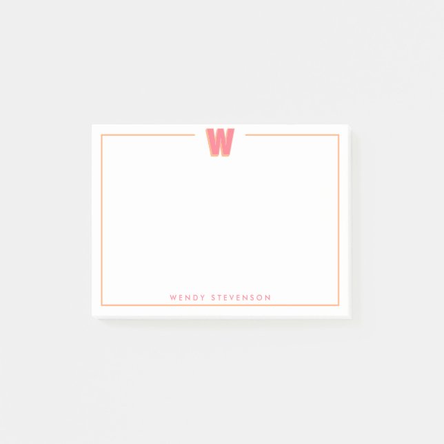 Bloco De Notas Elegant Personalized Monogram 3D Letter W Initial  (Frente)