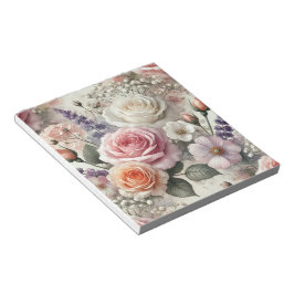 Bloco De Notas Elegant Pink and White Rose Pattern Notepad