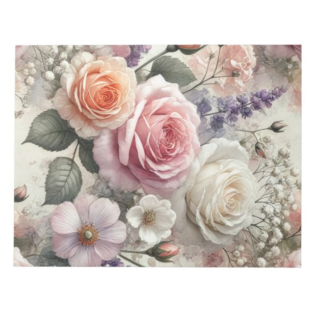 Bloco De Notas Elegant Pink and White Roses Notepad (Frente)