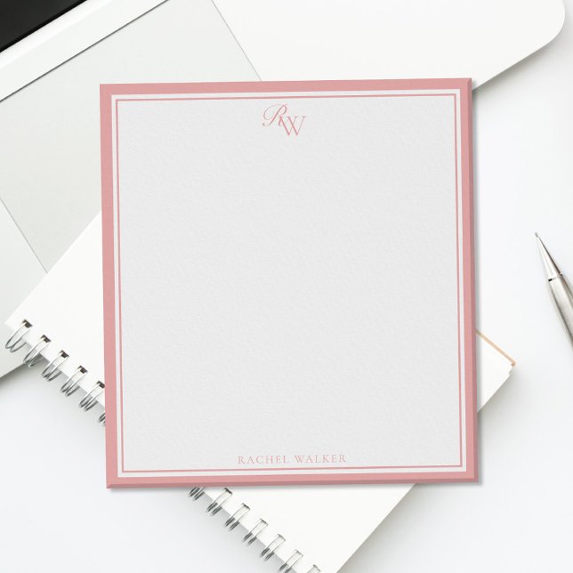 Bloco De Notas Elegant Pink Monogram Two Border (Criador carregado)