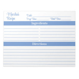 Bloco De Notas Elegant Script Light Blue 8.5x11 Recipes
