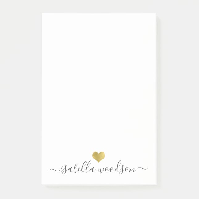 Bloco De Notas Elegant Script Name Faux Gold Foil Heart  (Frente)