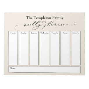 Bloco De Notas Elegant Script Simple Weekly Planner, Cream