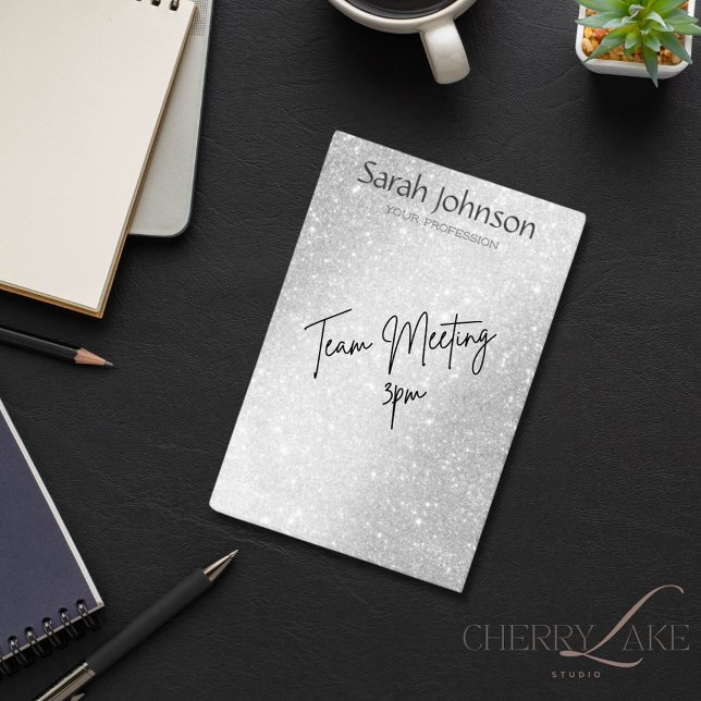 Bloco De Notas Elegant Silver Glitter Monogram Personalized Name  (Criador carregado)